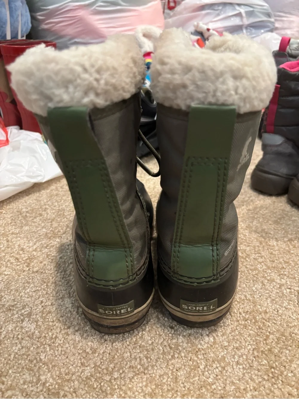 Kids Waterproof Winter Boots in Olive Green and Black